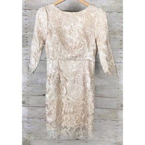 Boutique Champagne Lace Paisley Swirl Shimmery Formal or Wedding Elopement Dress